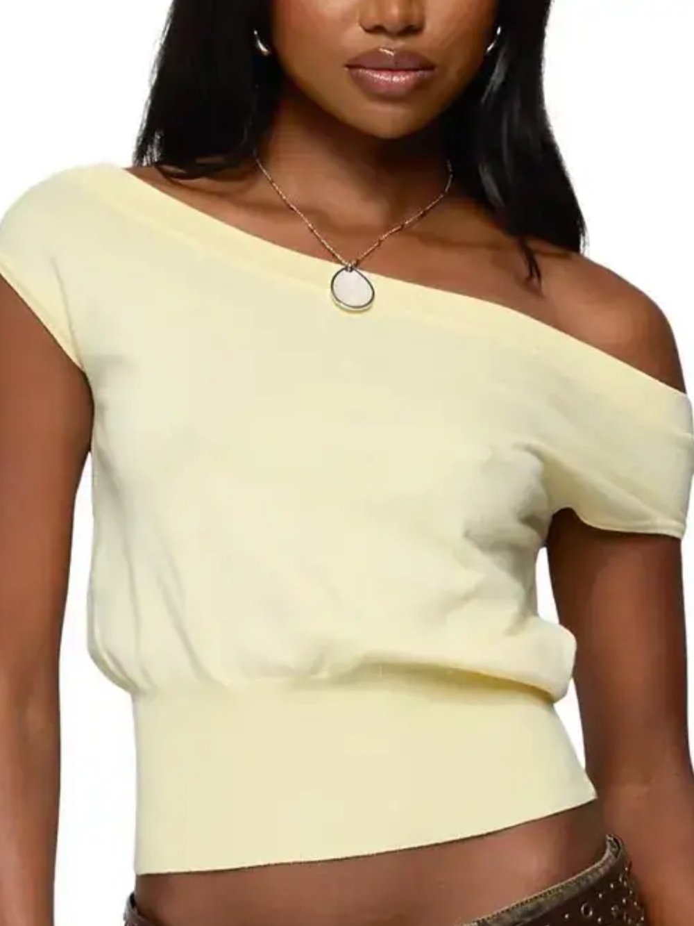 Edikted Pale Yellow Off-Shoulder Knit Top
